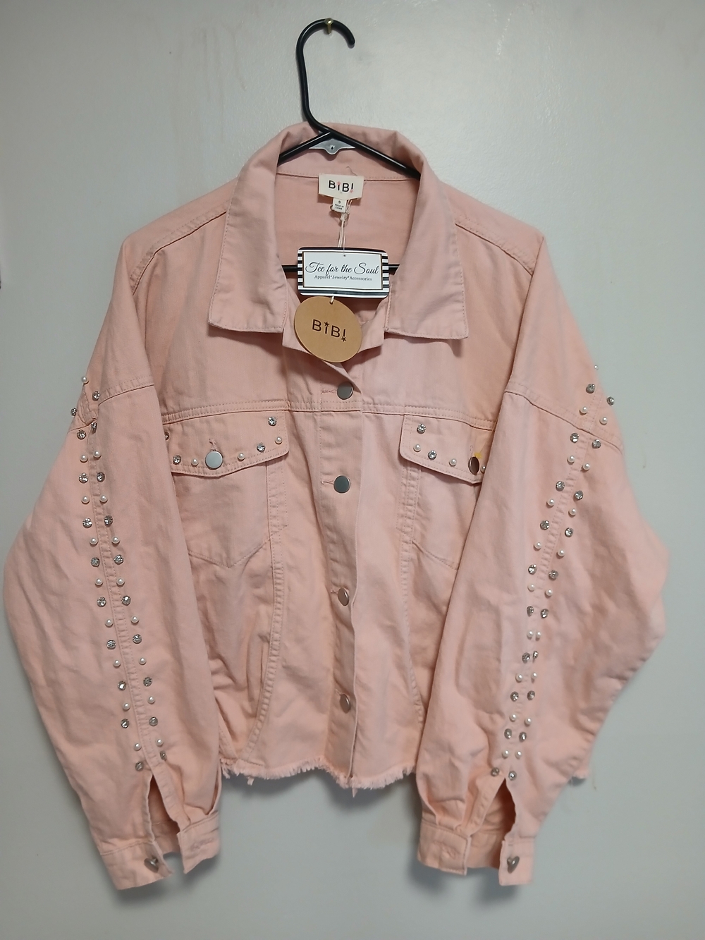 BiBi Pastel Pink Studded Denim Jacket